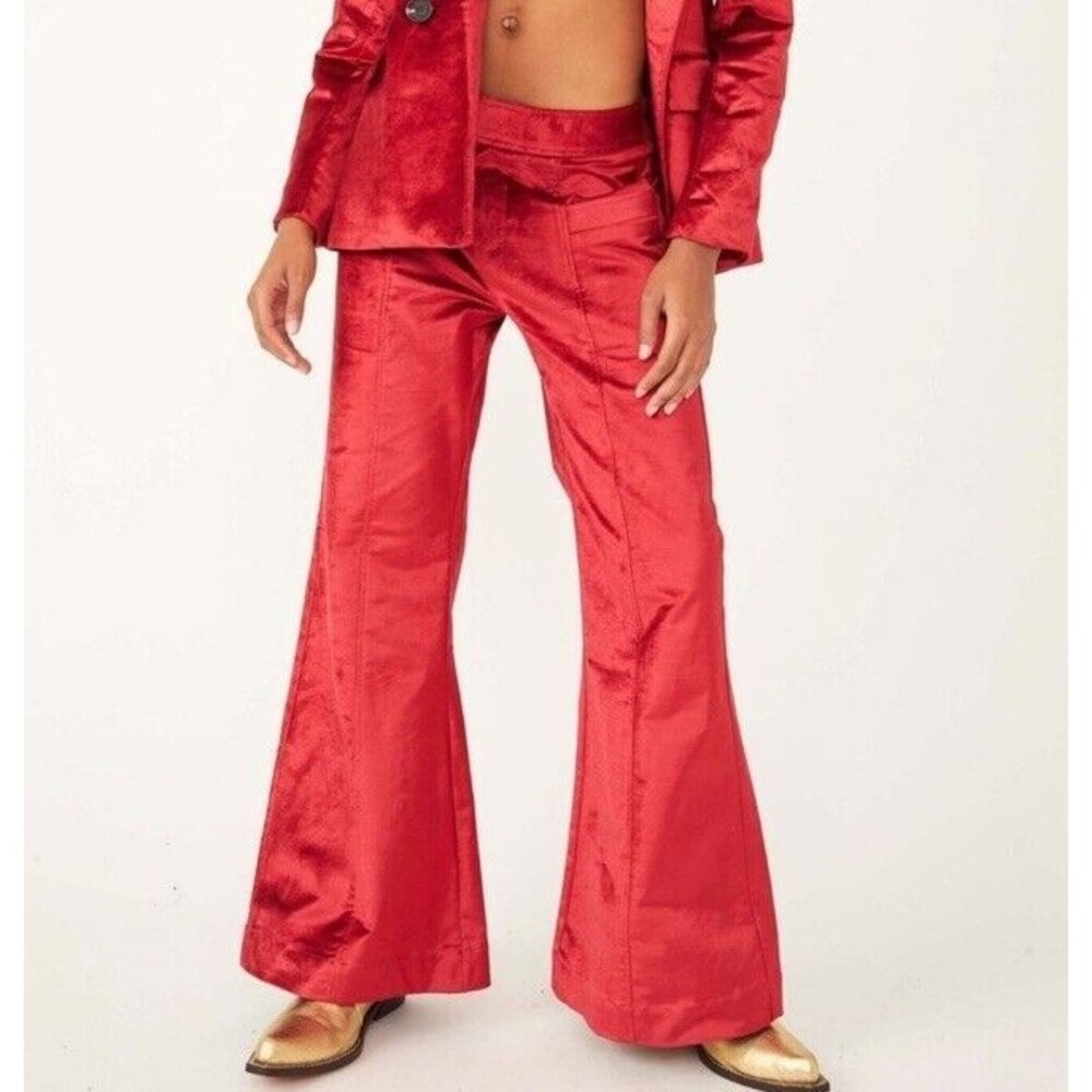 NWT Free People Walk With You Velvet Wide Leg Flare Trousers Sz 4 - Picture 3 of 13